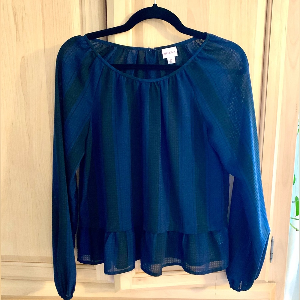 Merona Black & Navy Semi Sheer Check Blouse XS